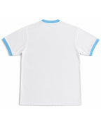 White & Sky Blue Ringer tee Back Design