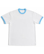 White & Sky Blue Ringer tee Front Design