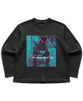 Black waffle knit oversized full-sleeve Front Design