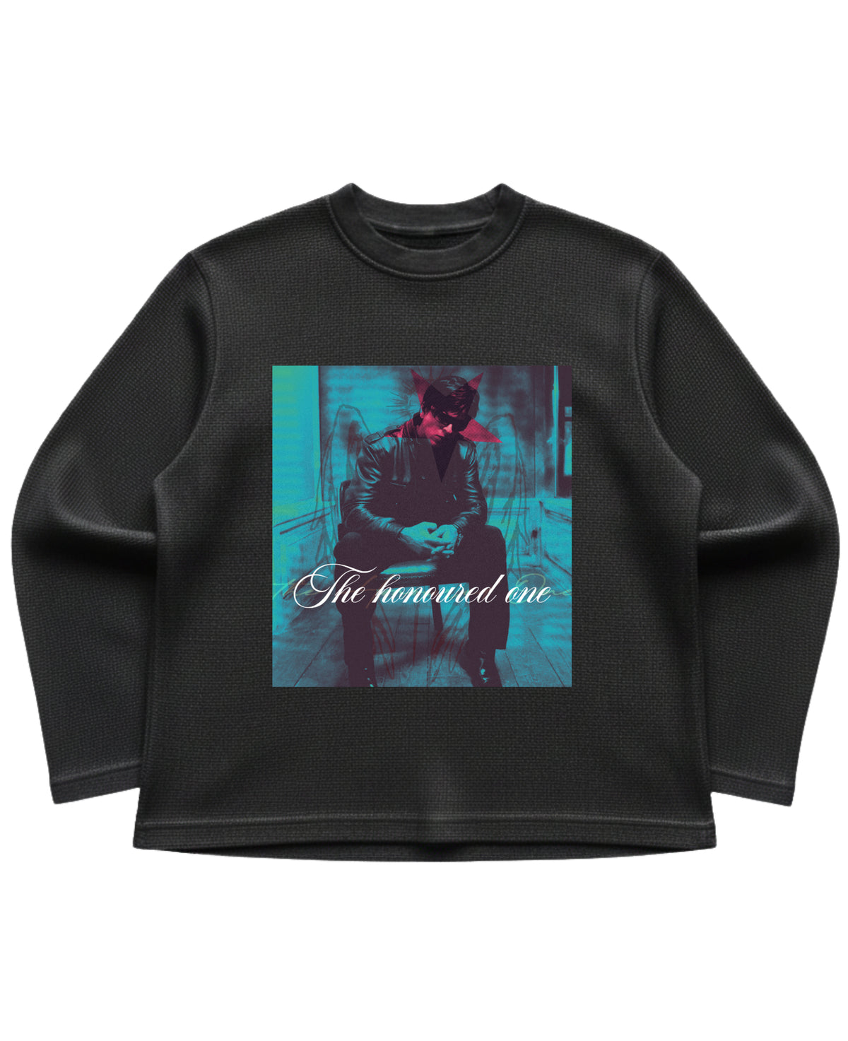 Black waffle knit oversized full-sleeve Front Design