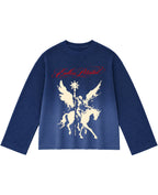 Blue Ombré Waffle Knit Oversized Full-Sleeve Front Design