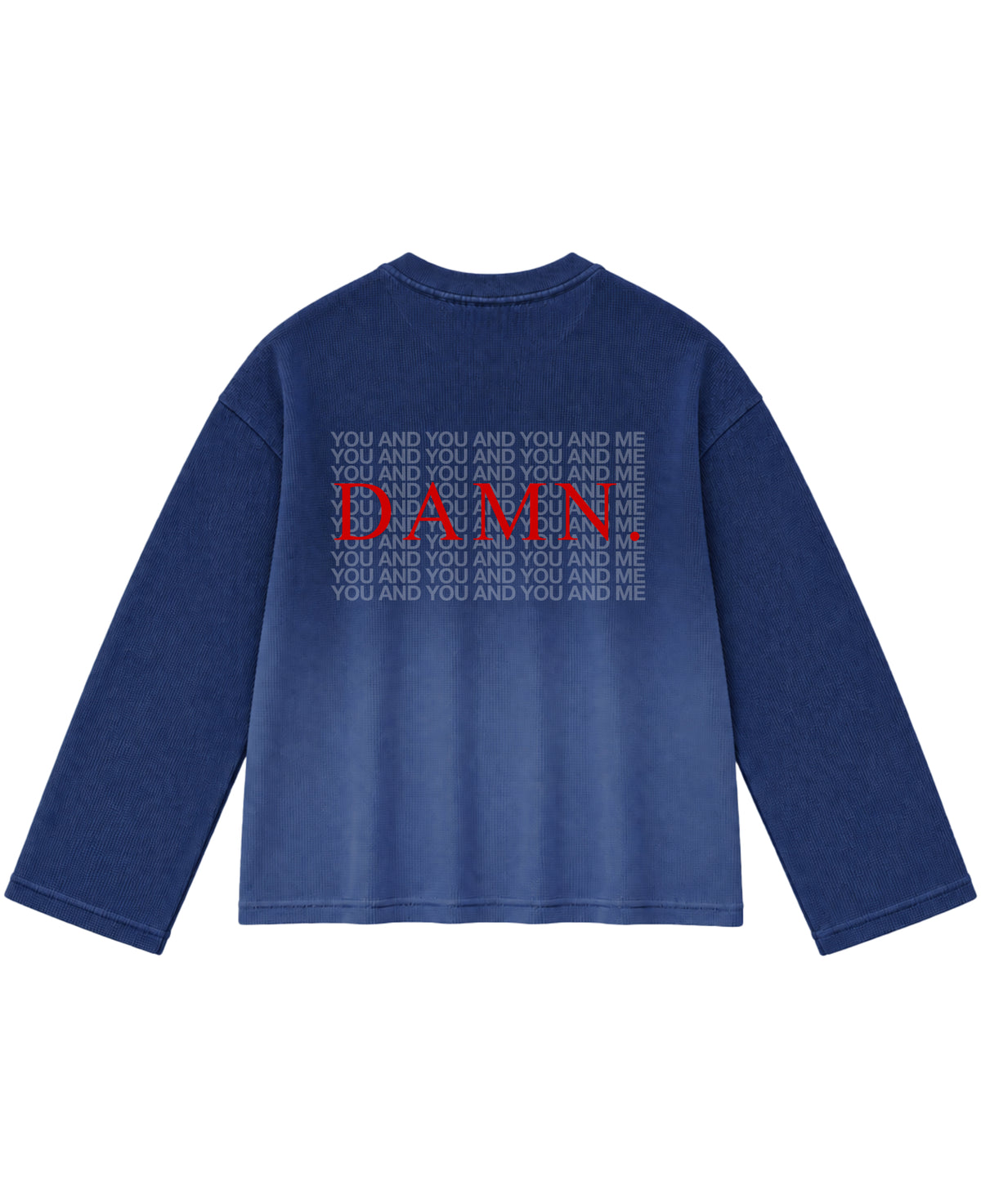 Blue Ombré Waffle Knit Oversized Full-Sleeve Back Design