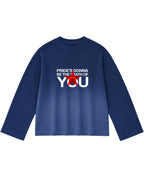 Blue Ombré Waffle Knit Oversized Full-Sleeve Front Design